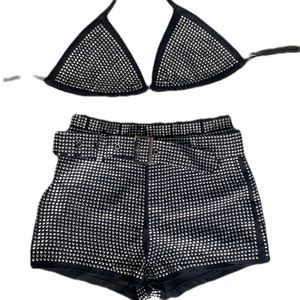Dolls Kill "Banjul" rhinestone top and shorts set Small size